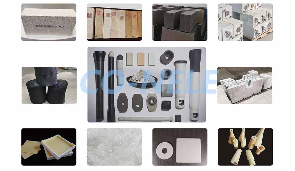 Shaped Refractory products: Press bodies for all types of bricks, including hot mixtures Bodies for insulating firebricks Granules for isostatically pressed products Unshaped Refractory products: Dense vibratable masses, casting slips, ramming mixtures, and spraying mixtures Thermal insulation mixtures Mortar and putties Dry mixes